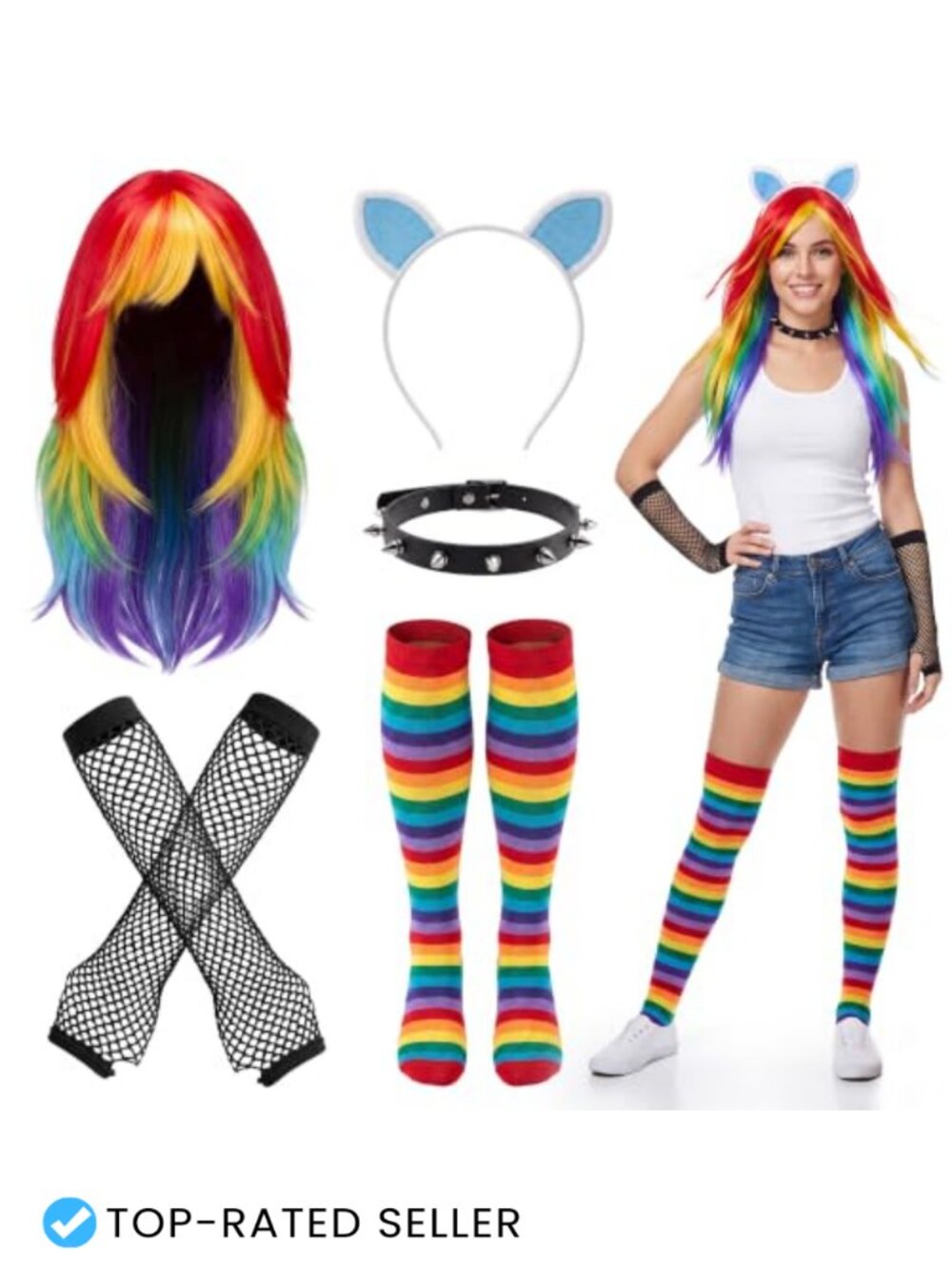 5 Pc Cartoon Pegasus Costume Accessory Set 100% Polyester Women Wig Gloves